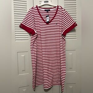 Tommy Hilfiger Red and White Striped V-Neck Dress